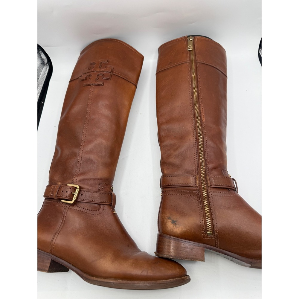 Tory Burch Riding Boots Women's 6.5 Cognac Leather Tall Equestrian Logo Boots - Picture 10 of 10